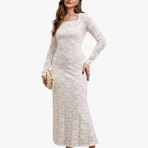 Elegant Long Sleeve Lace Dress in Cream
